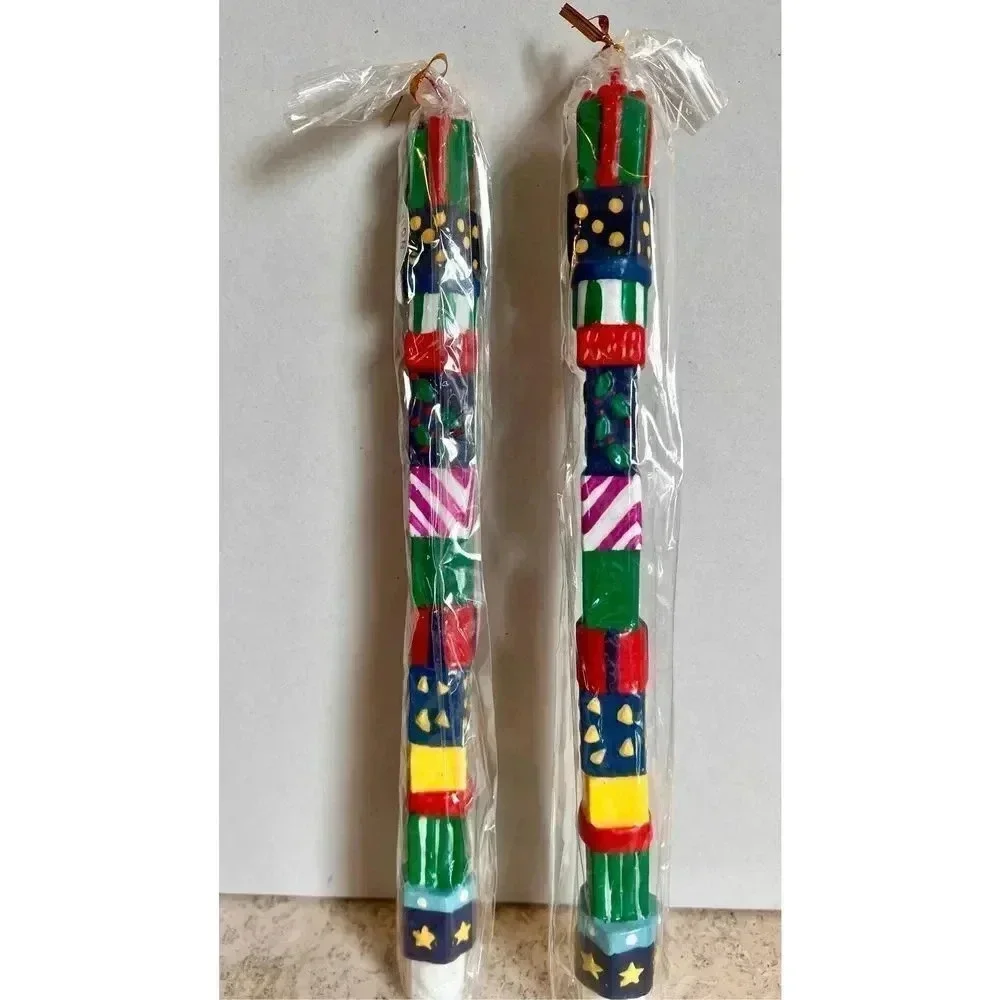 Vintage Department 56 Multi-Color Christmas Gifts Taper‎ Dinner Candle Set of 2